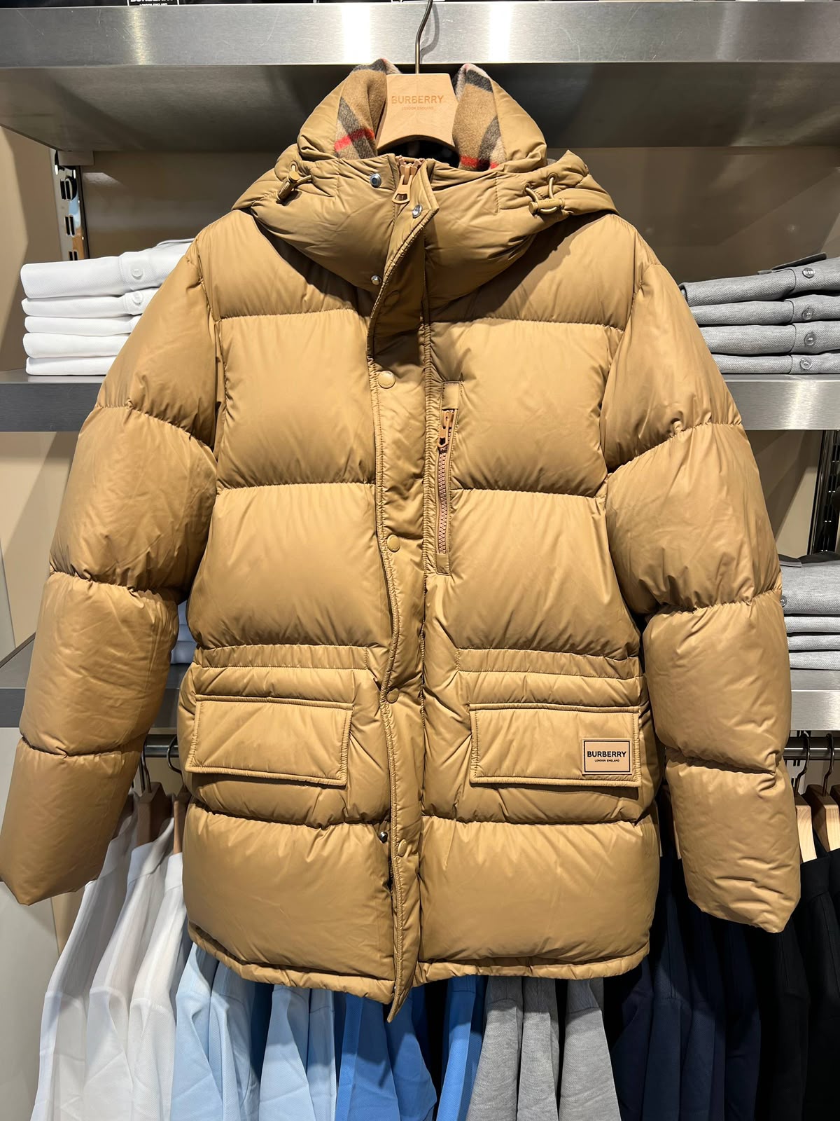 Detachable Hood Check-Lined Puffer Jacket
