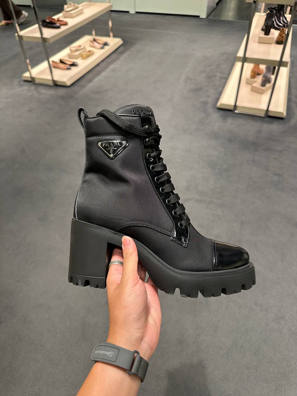Monolith lace-up boots in nylon and brushed leather