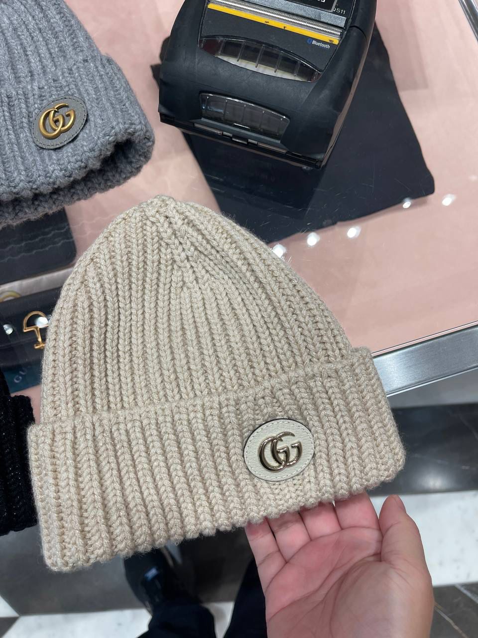 Ribbed wool beanie with Double G