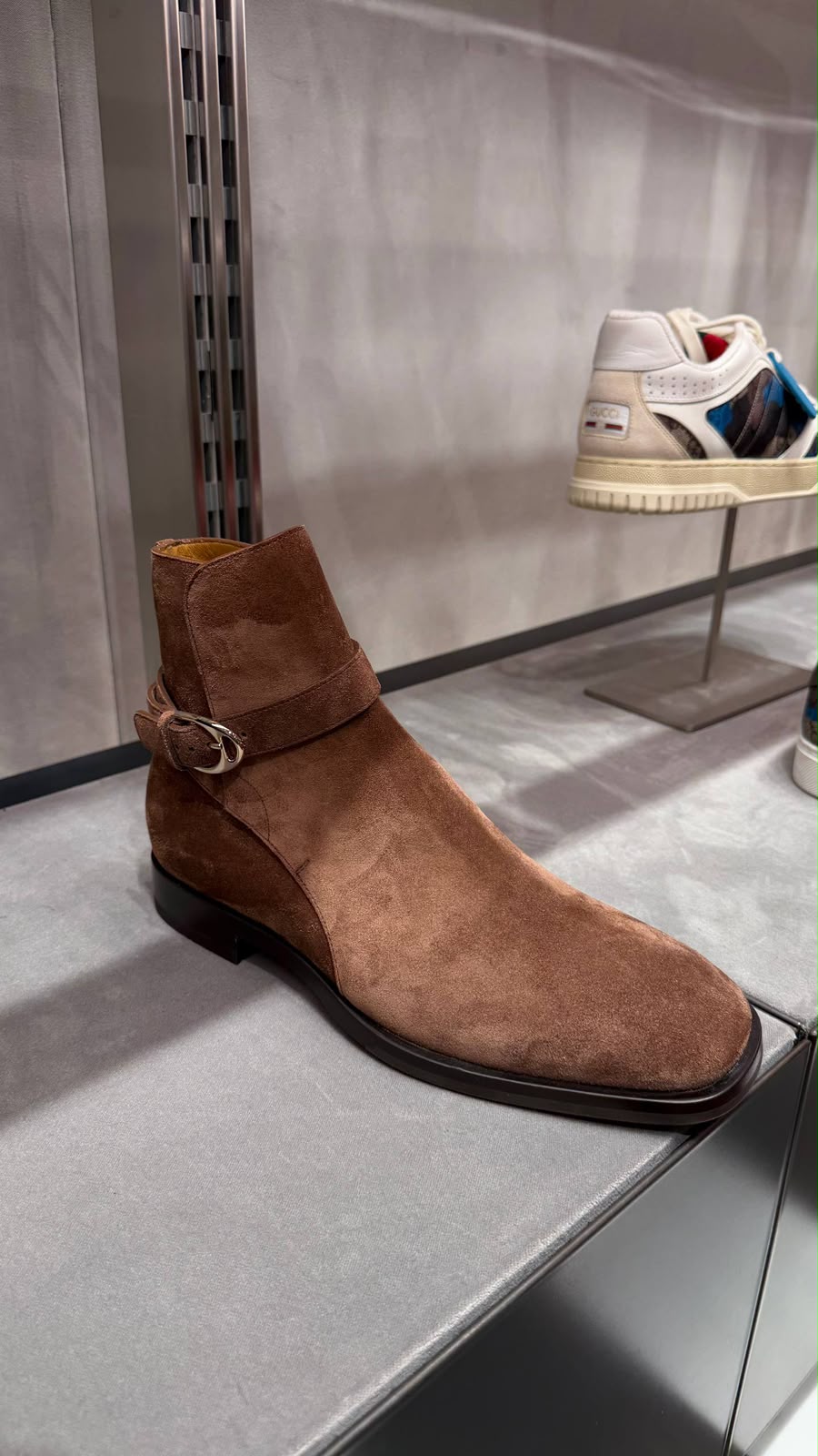 Suede ankle boot with strap