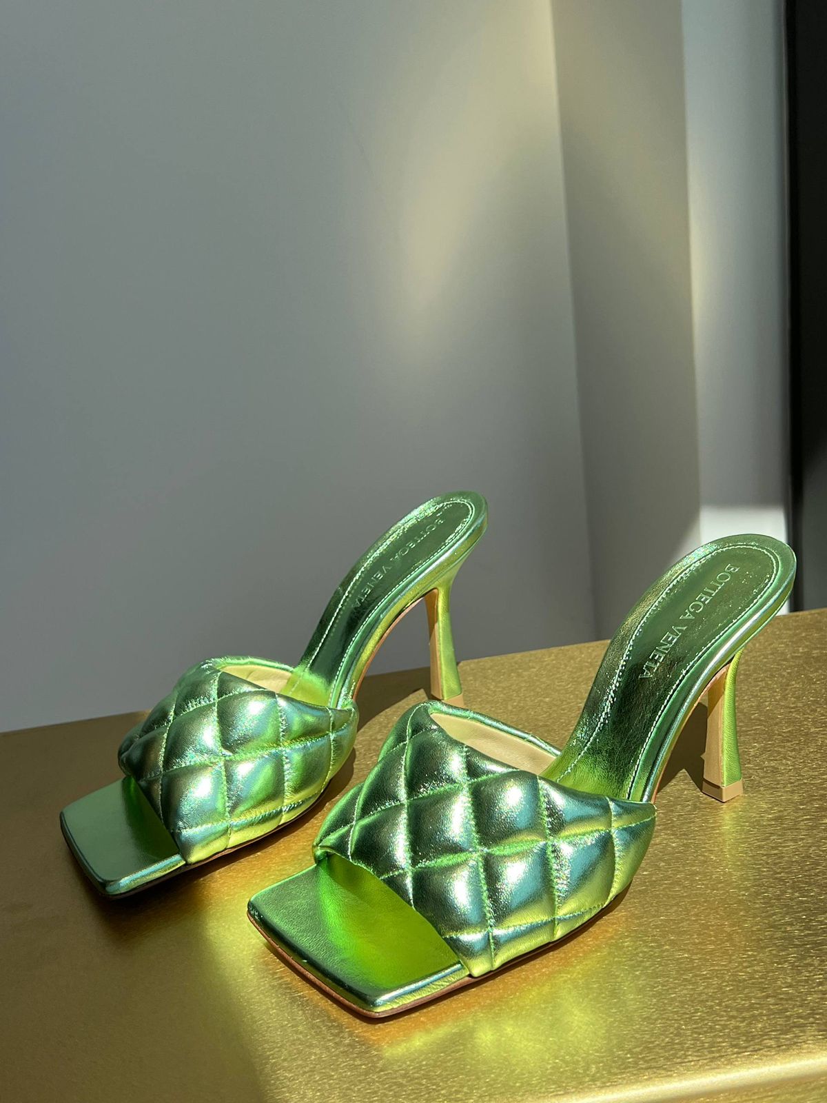 Lido Intrecciato Metallic Leather Mules