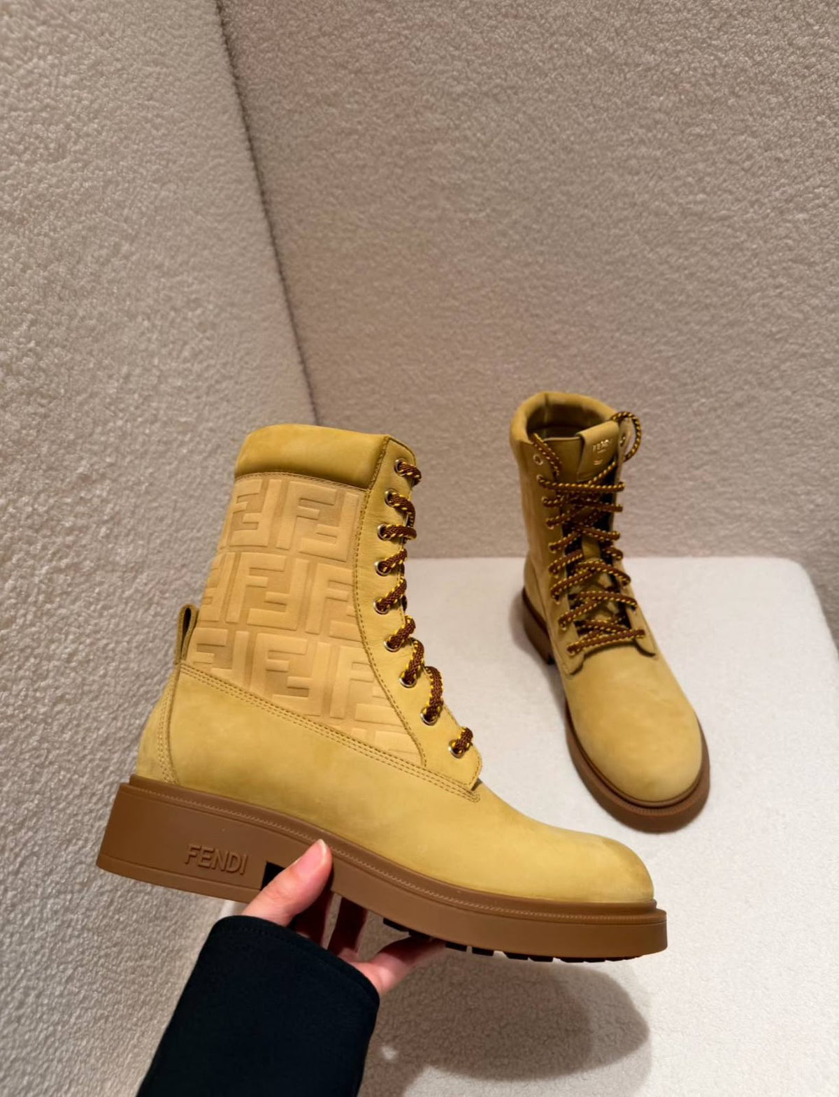 FF Logo Suede Lace-Up Boots