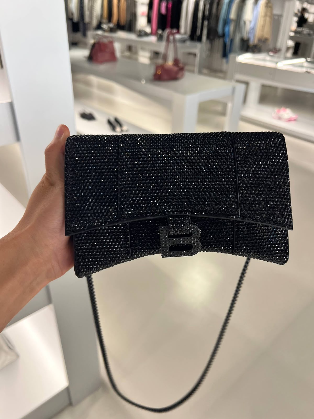 Hourglass Chain Bag with Rhinestones