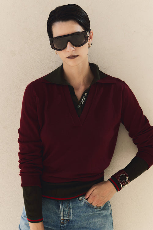 GUCCI 'Nastro Web' polo shirt For Women 70% cashmere 30% silk