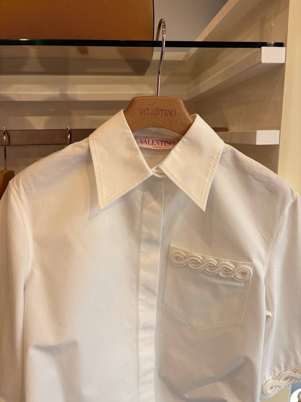 Cotton Poplin Shirt with Braided Trim