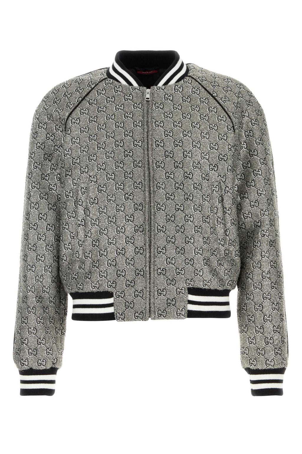 GUCCI BOMBER For Men Exterior: 46% Viscose 21% Metallized fiber 20% Nylon 7% Polyester 6% Cotton Lining: 100% Viscose