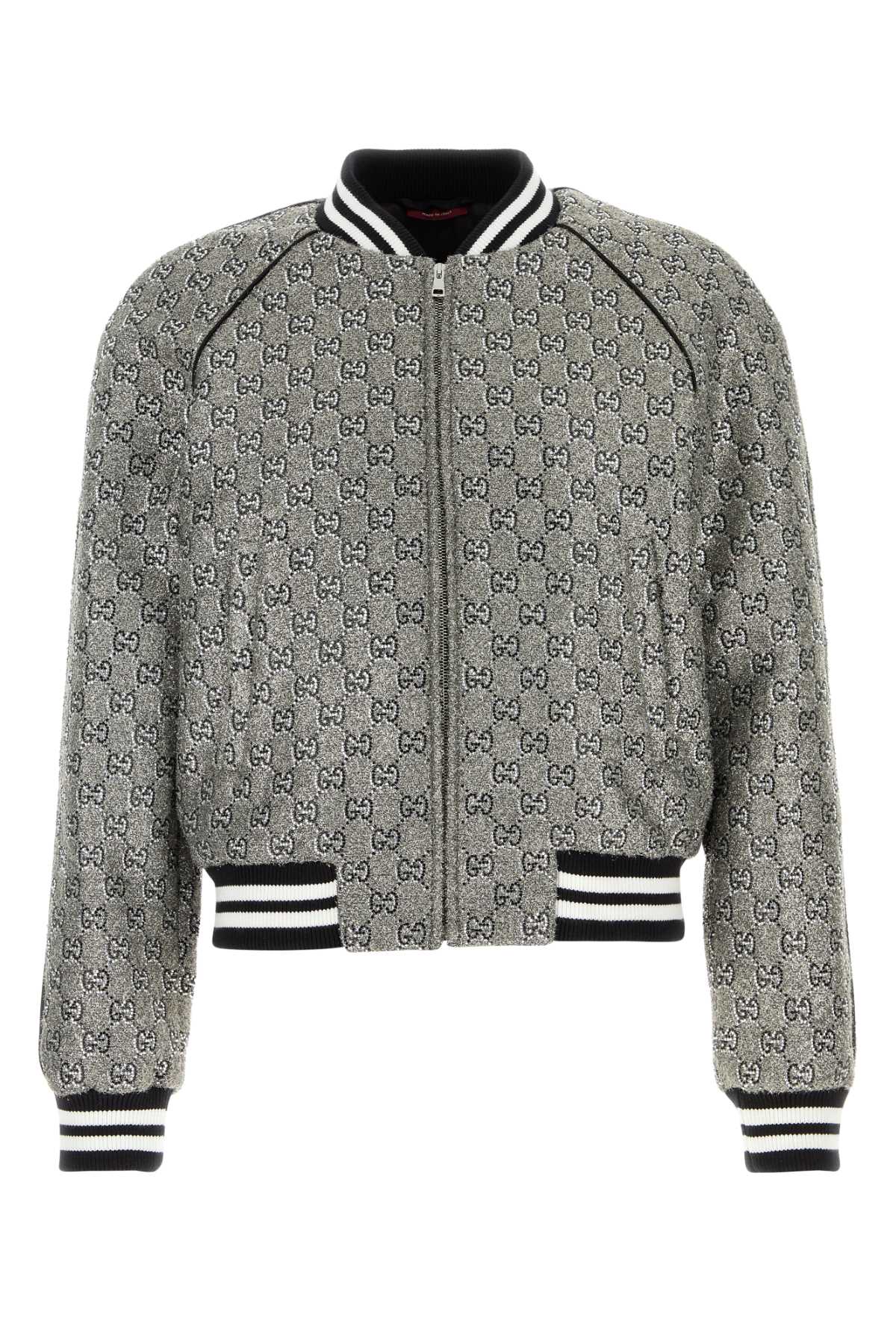 GUCCI BOMBER For Men Exterior: 46% Viscose 21% Metallized fiber 20% Nylon 7% Polyester 6% Cotton Lining: 100% Viscose