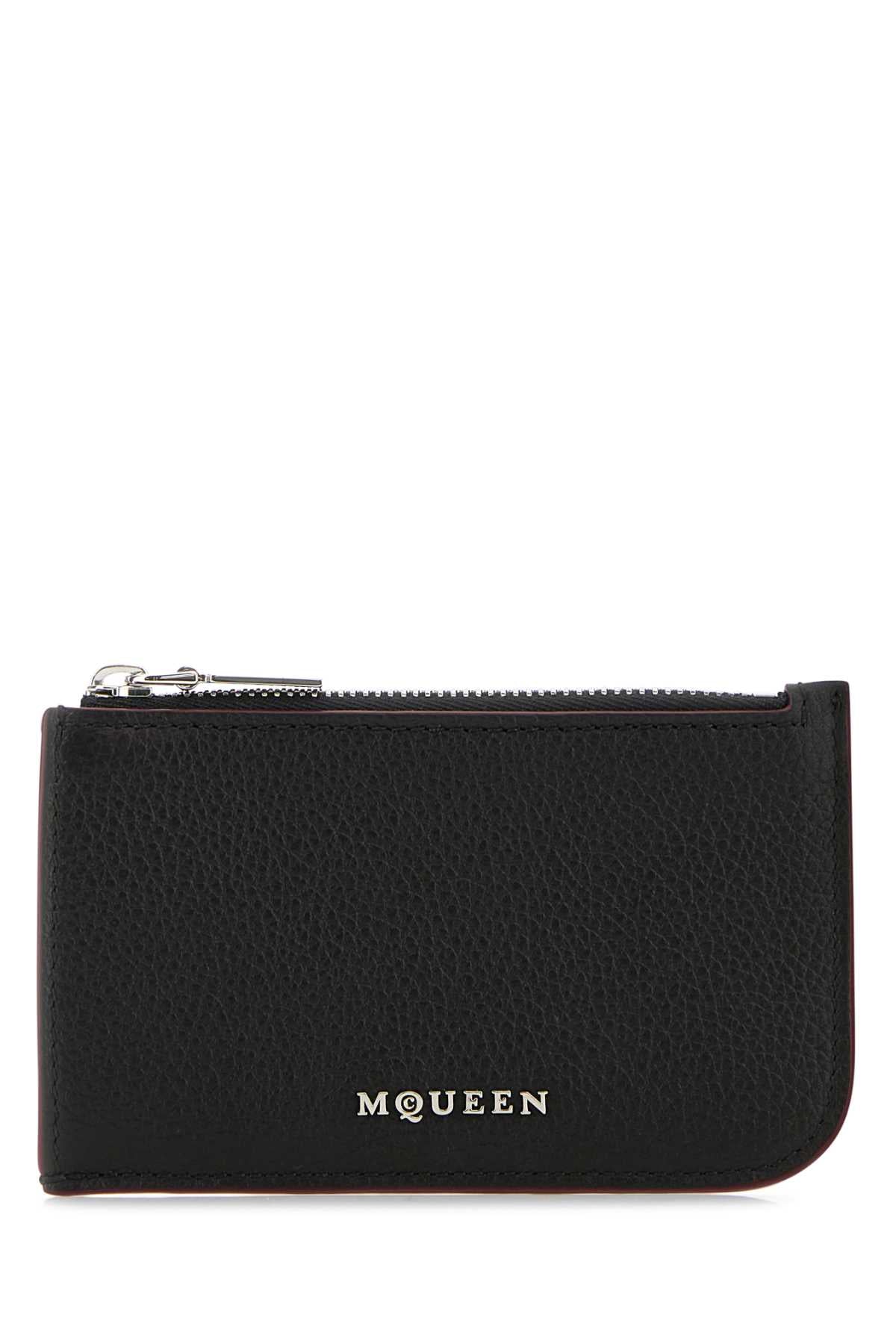 ALEXANDER MCQUEEN SLING ZIP CARD CASE For Men Exterior: 100% Leather Finishing: Silver metal
