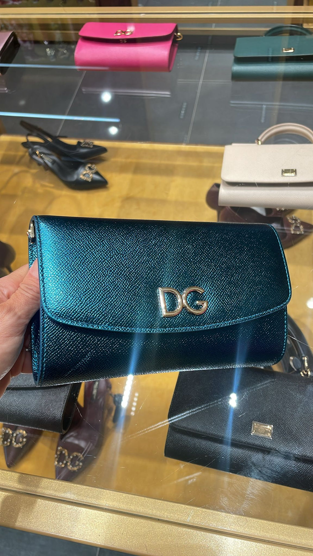 DG Logo Metallic Leather Crossbody Bag
