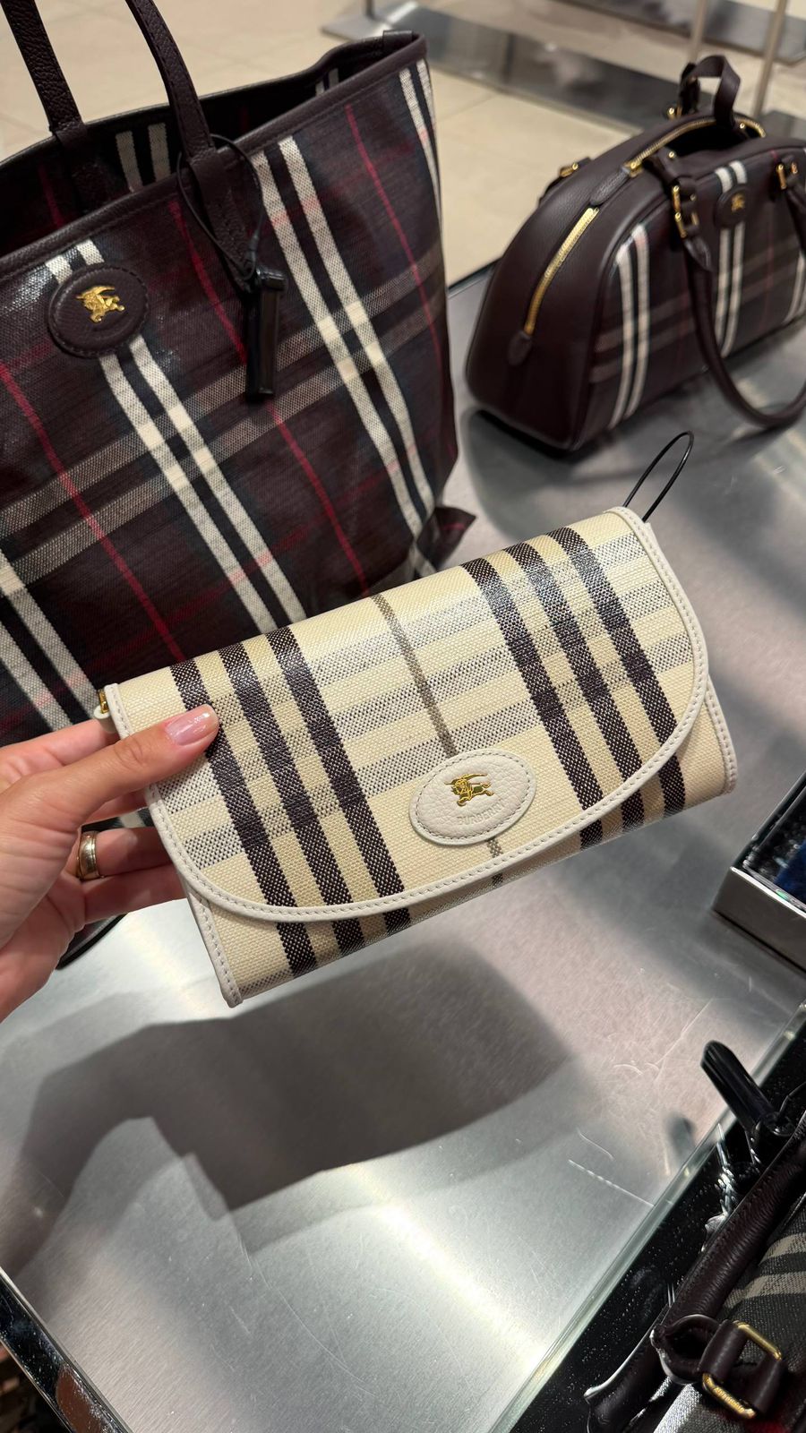 Check and Leather Continental Wallet