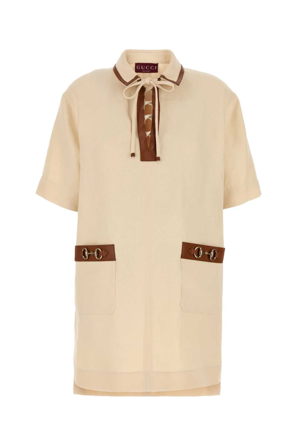 GUCCI DRS LINEN W/HORSEBIT&LEATHR_8 For Women Exterior: 100% Linen