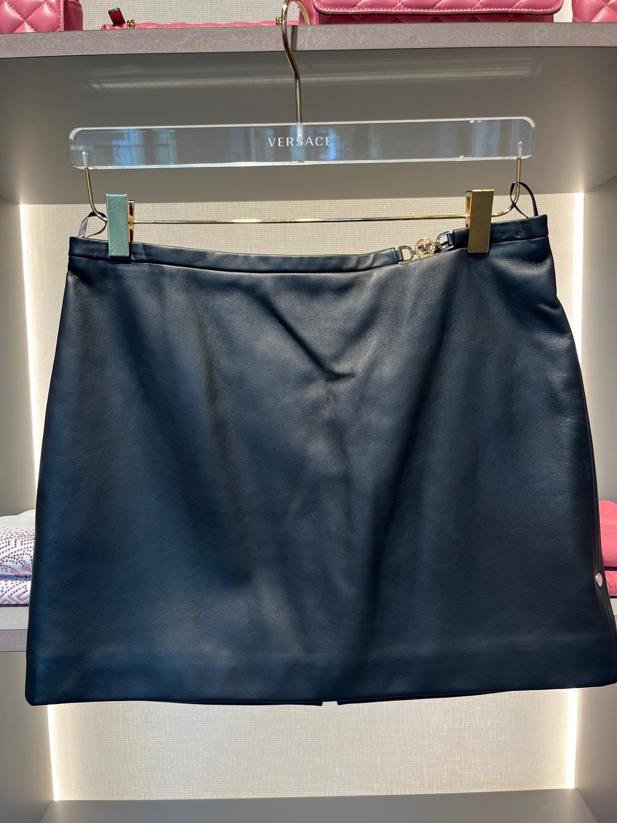 Medusa Hardware Leather Mini Skirt