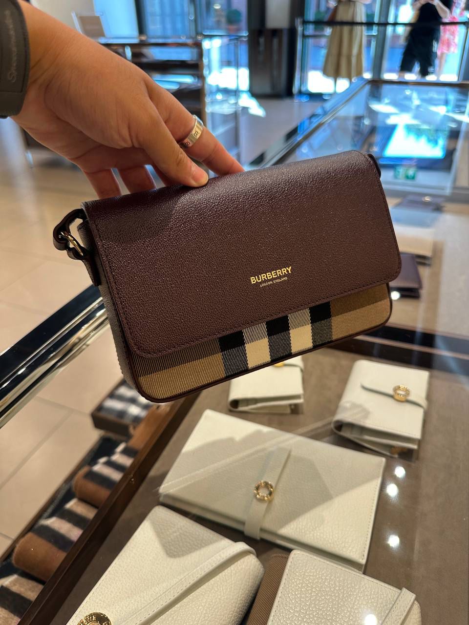 Check and Leather Crossbody Bag