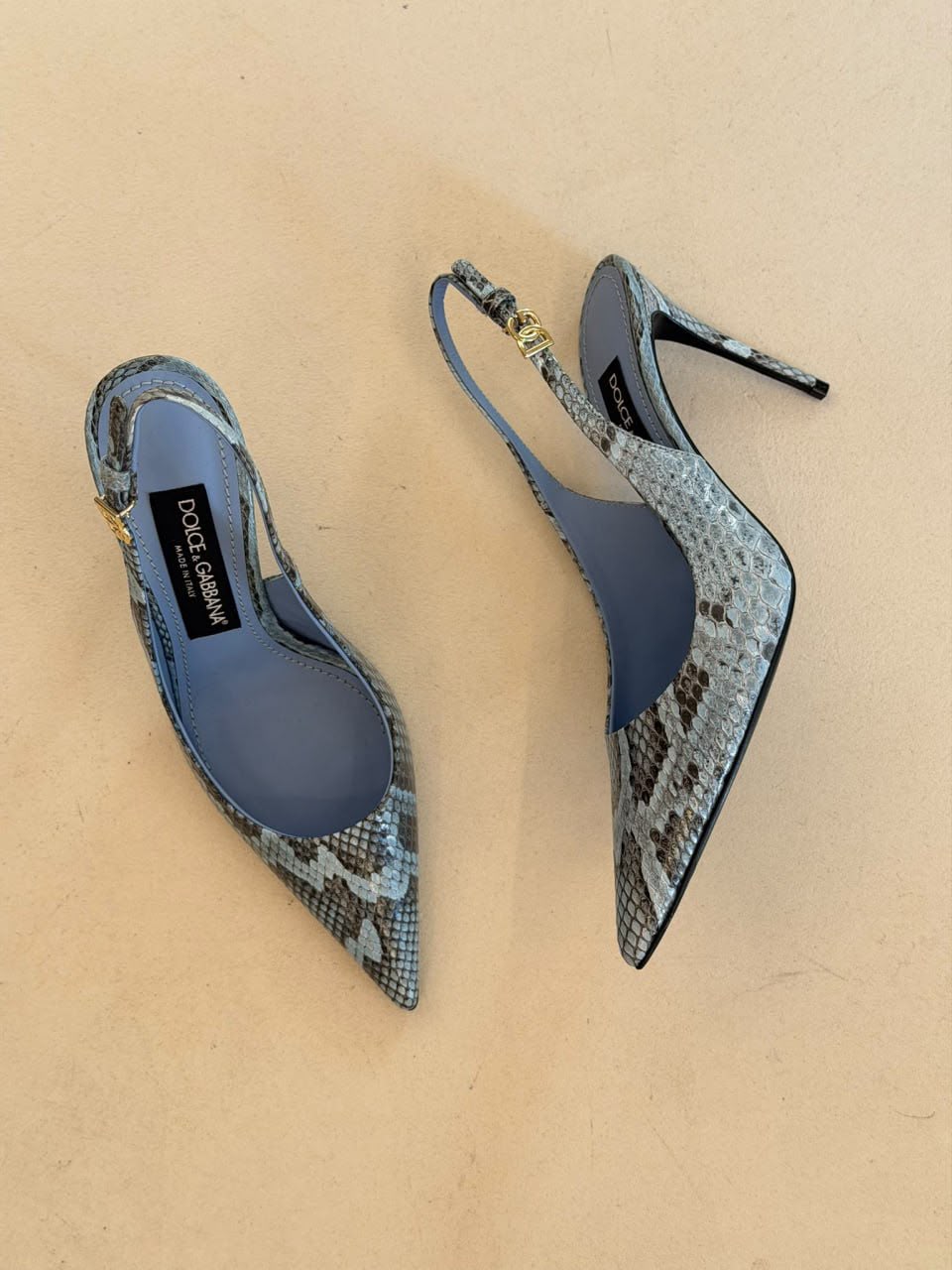 DG Slingback Pumps in Snakeskin-Print Leather