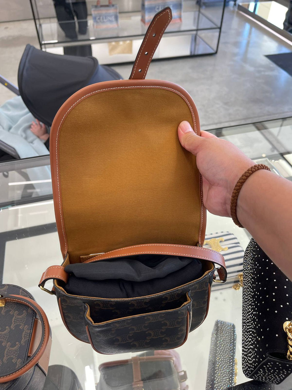 Celine Teen Besace Triomphe in Triomphe Canvas and Calfskin