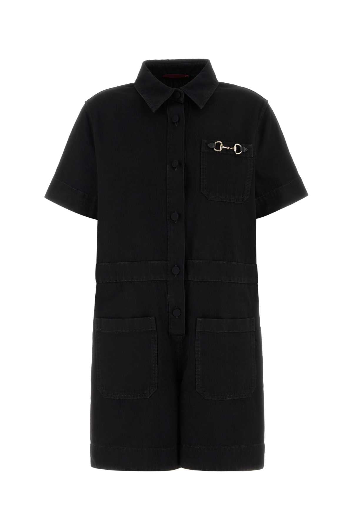 GUCCI JMPSUIT DENIM W/HRSBIT&LEATHER For Women Exterior: 100% Cotton