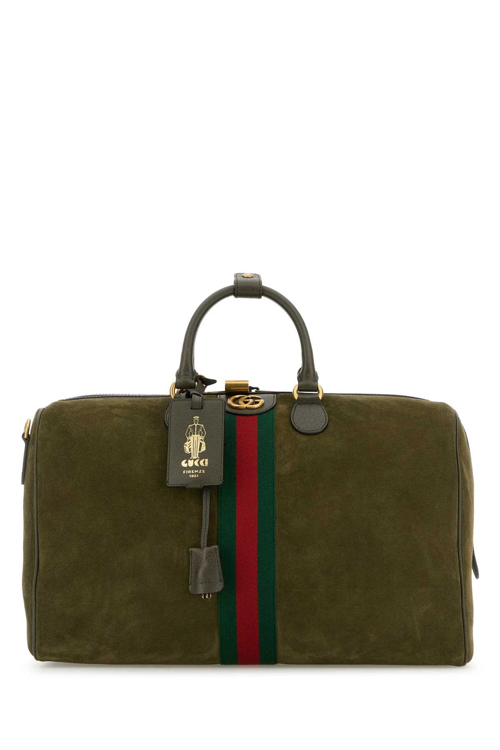 GUCCI TRAVEL BAG For Men Exterior: 100% Suede Lining: 100% Fabric Finishing: Antiqued golden metal