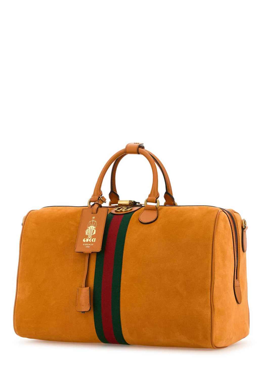 GUCCI TRAVEL BAG For Men Exterior: 100% Suede Lining: 100% Fabric Finishing: Antiqued golden metal