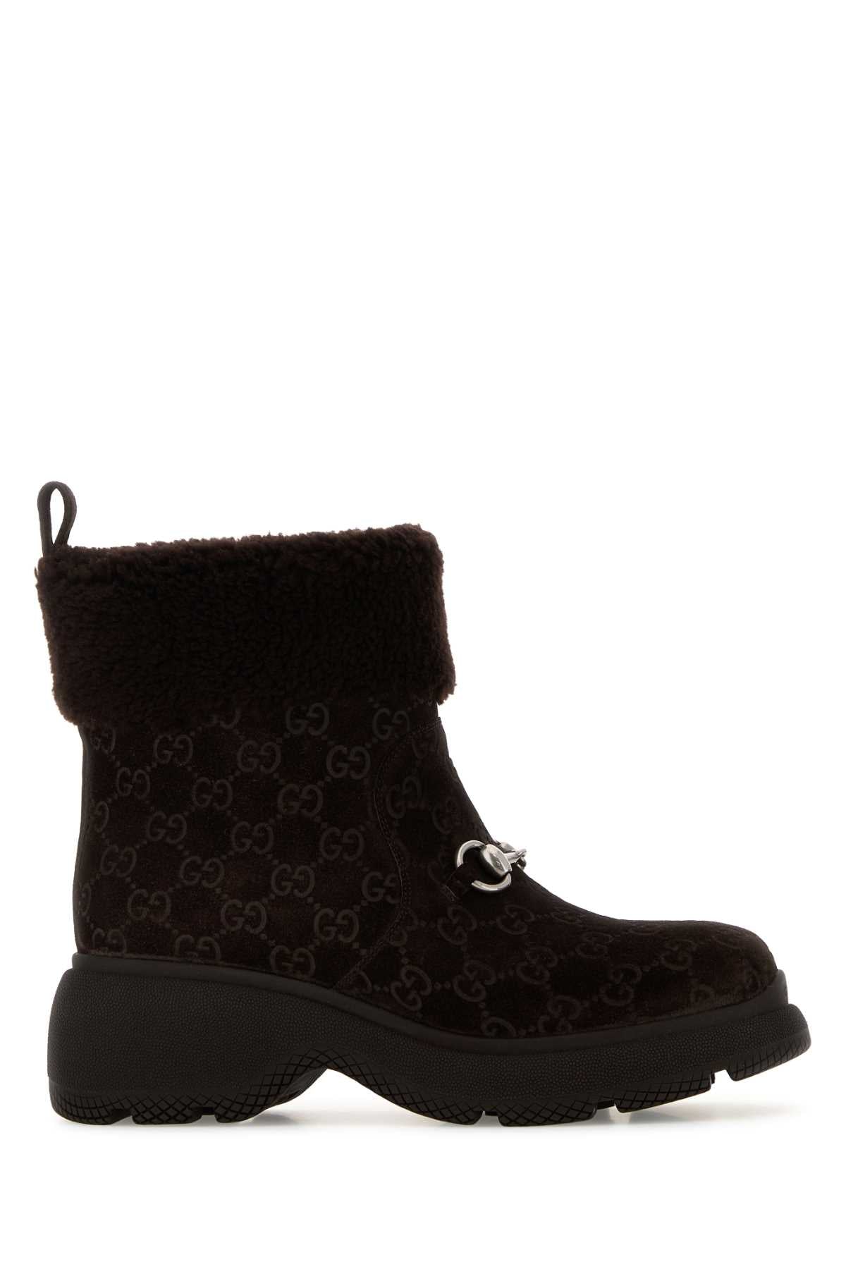 GUCCI WYAGA BOTIE GGSUEDE&MRNS W/HB For Women Exterior: 100% Suede Interior: 100% Fabric Sole: Rubber