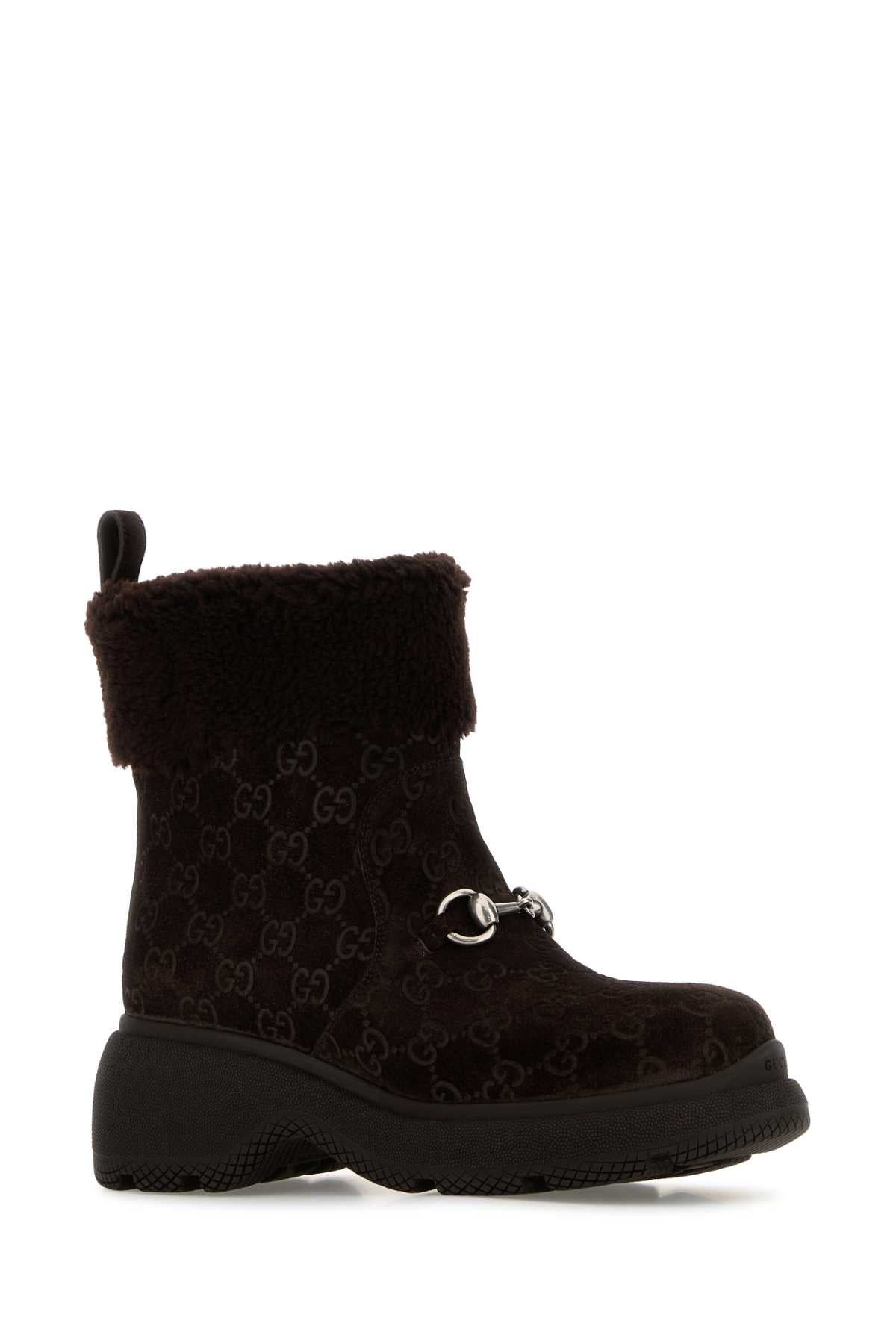 GUCCI WYAGA BOTIE GGSUEDE&MRNS W/HB For Women Exterior: 100% Suede Interior: 100% Fabric Sole: Rubber