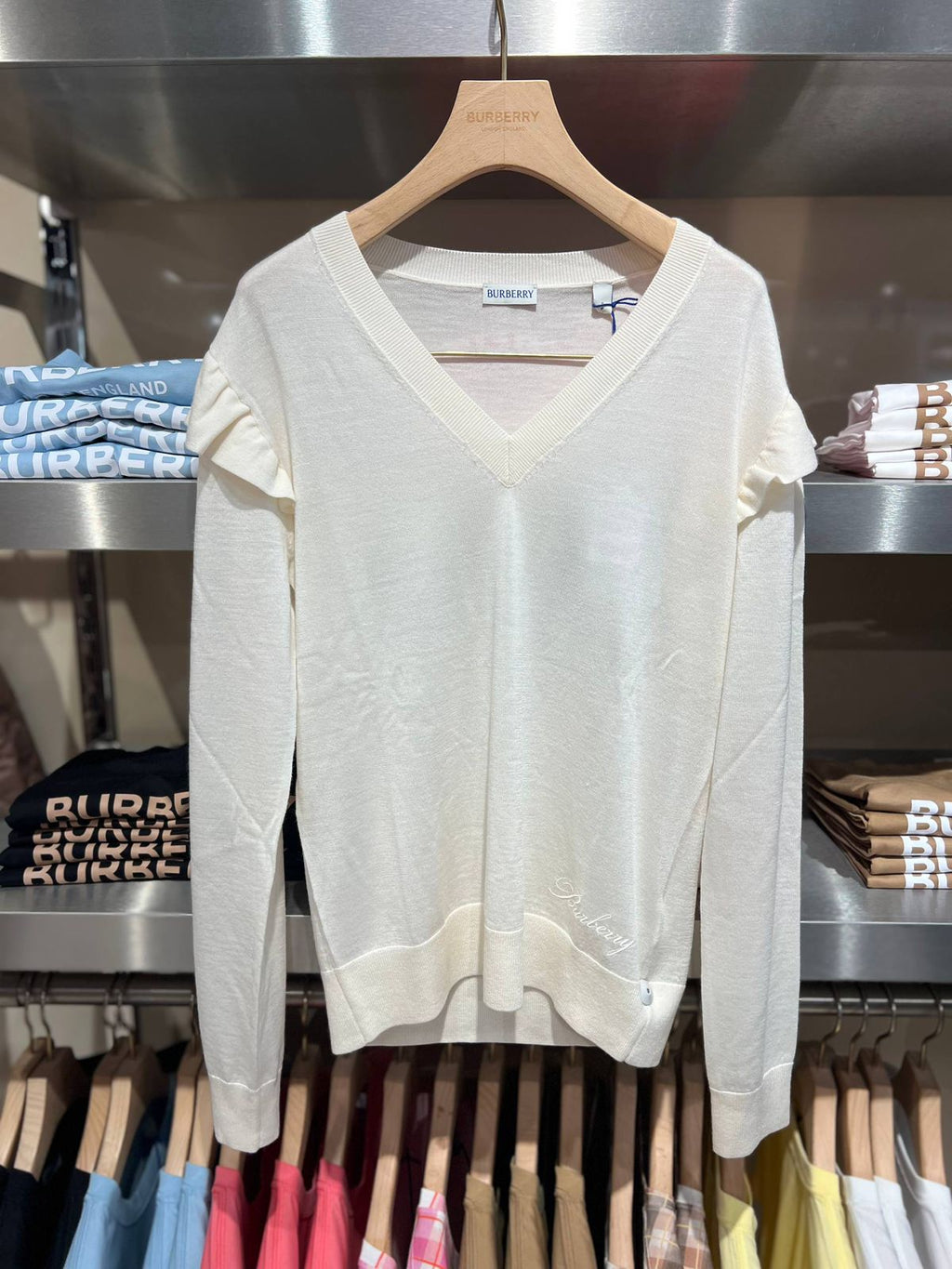 Ruffle Detail V-neck Sweater