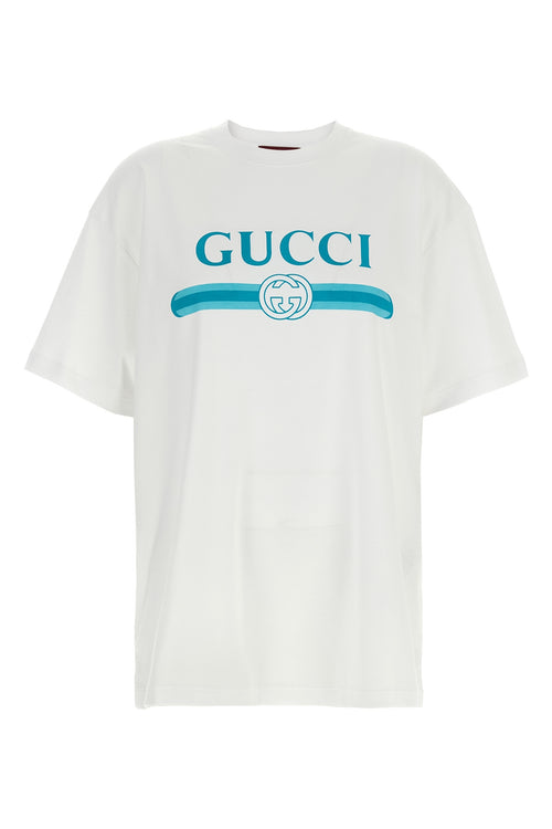 GUCCI 'Gucci Incrocio GG e Web' print T-shirt For Women 100% cotton