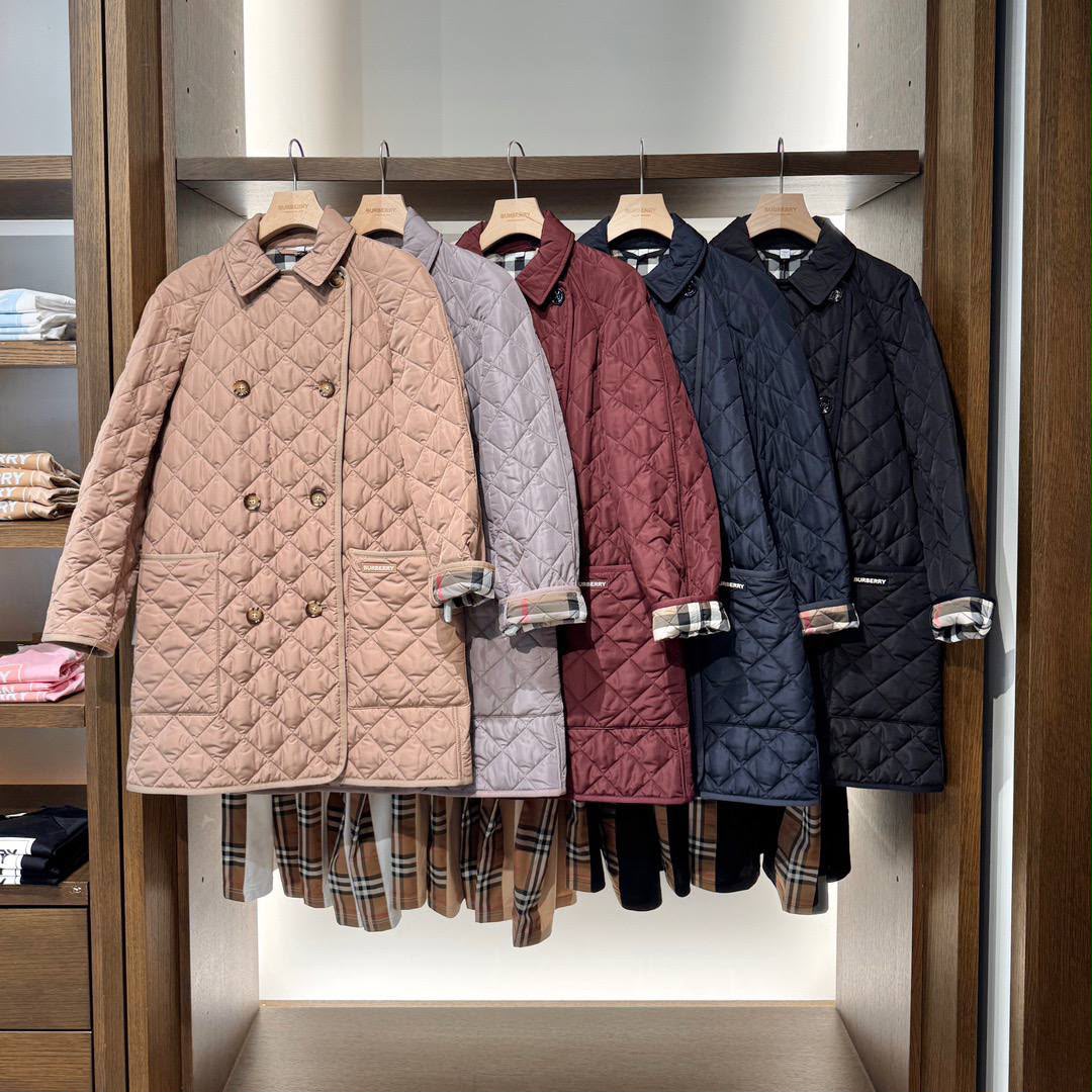 Diamond Quilted Double-Breasted Coat