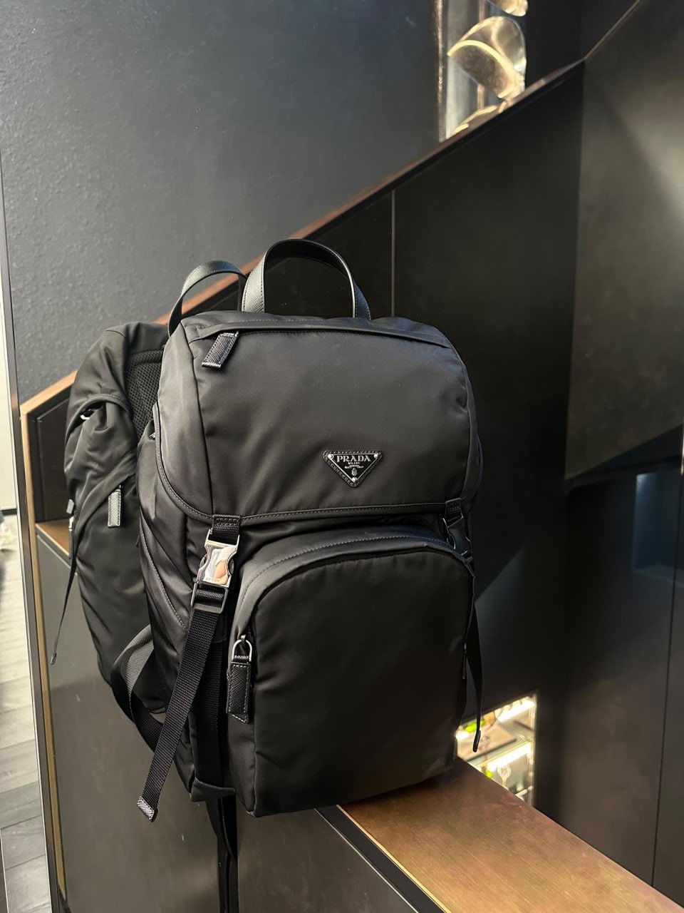 Re-Nylon and Saffiano leather backpack