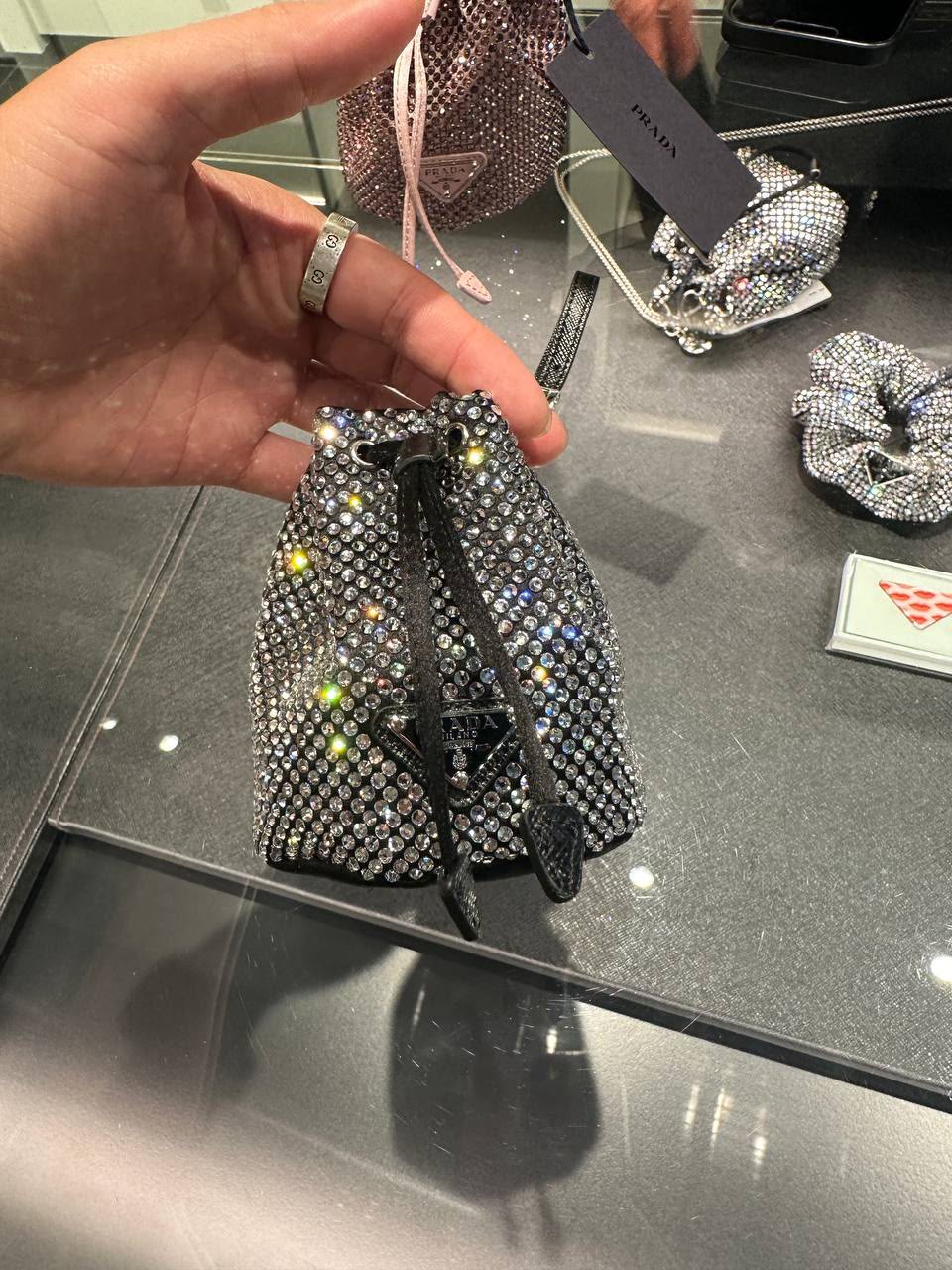 Satin pouch with artificial crystals