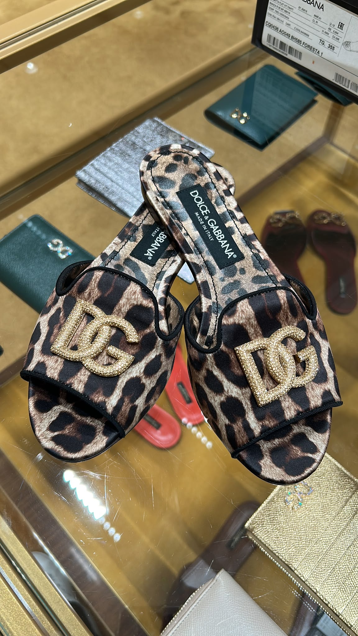 Leopard-print satin slides with DG logo