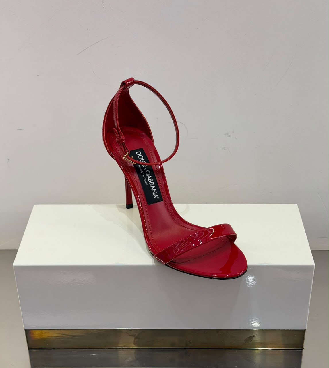Patent Leather Sandals with Ankle Strap