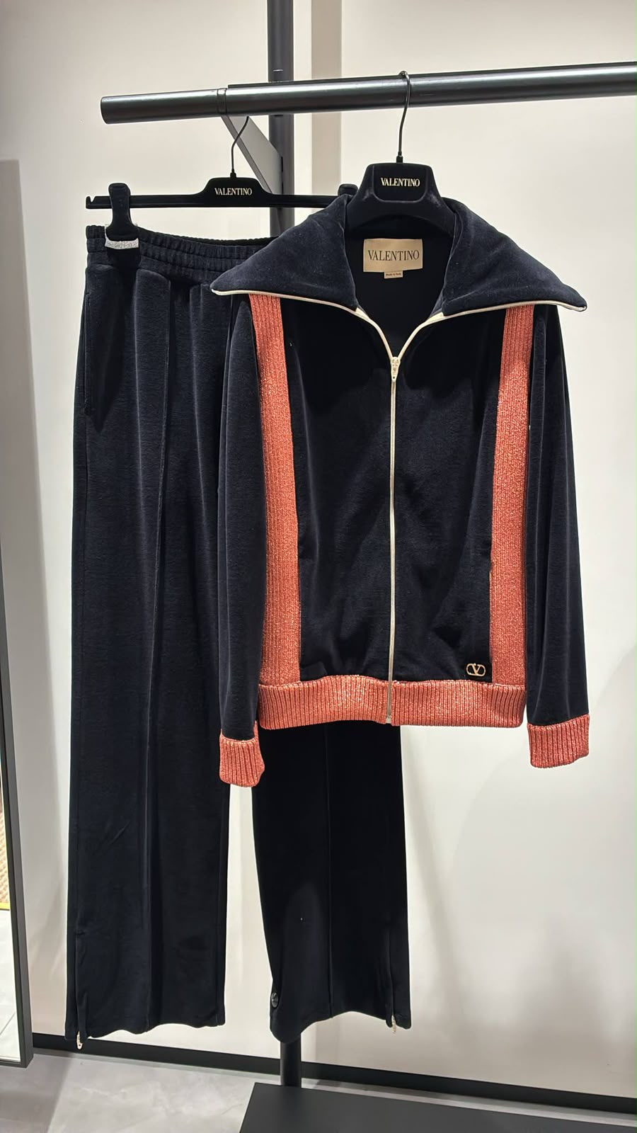 Velvet Tracksuit with Metallic Knit Trim