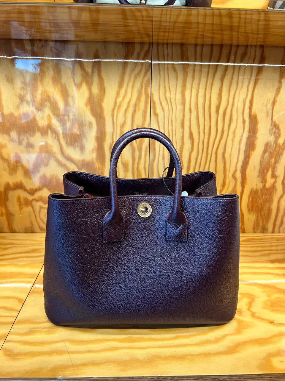 Medium Leather and House Check Tote Bag