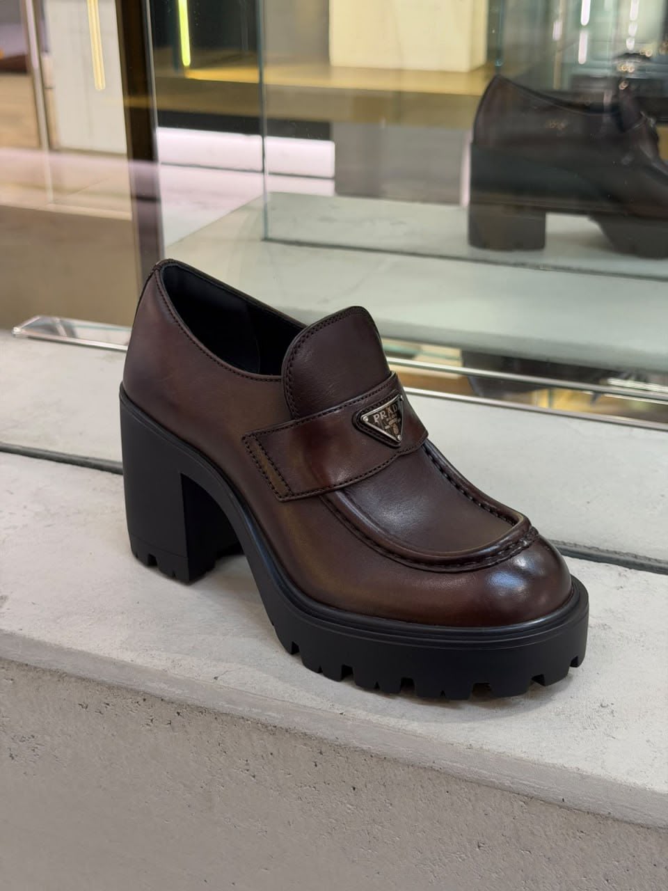 Brushed Leather Heeled Loafers