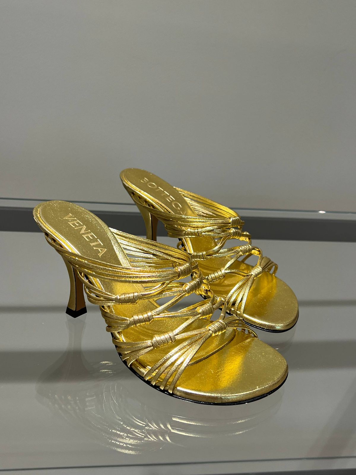 Strappy Metallic Leather Mules