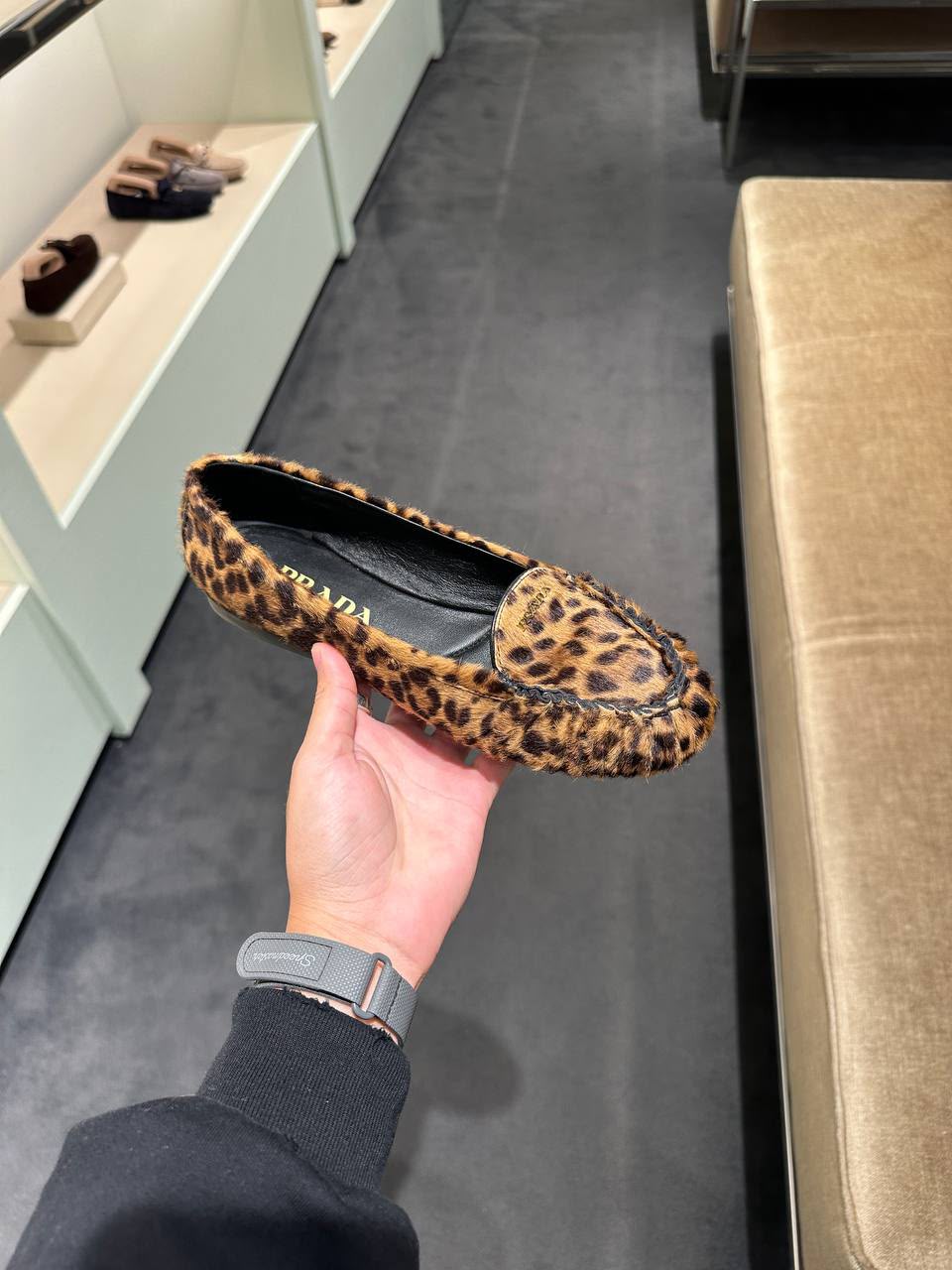 Leopard-print pony hair loafers