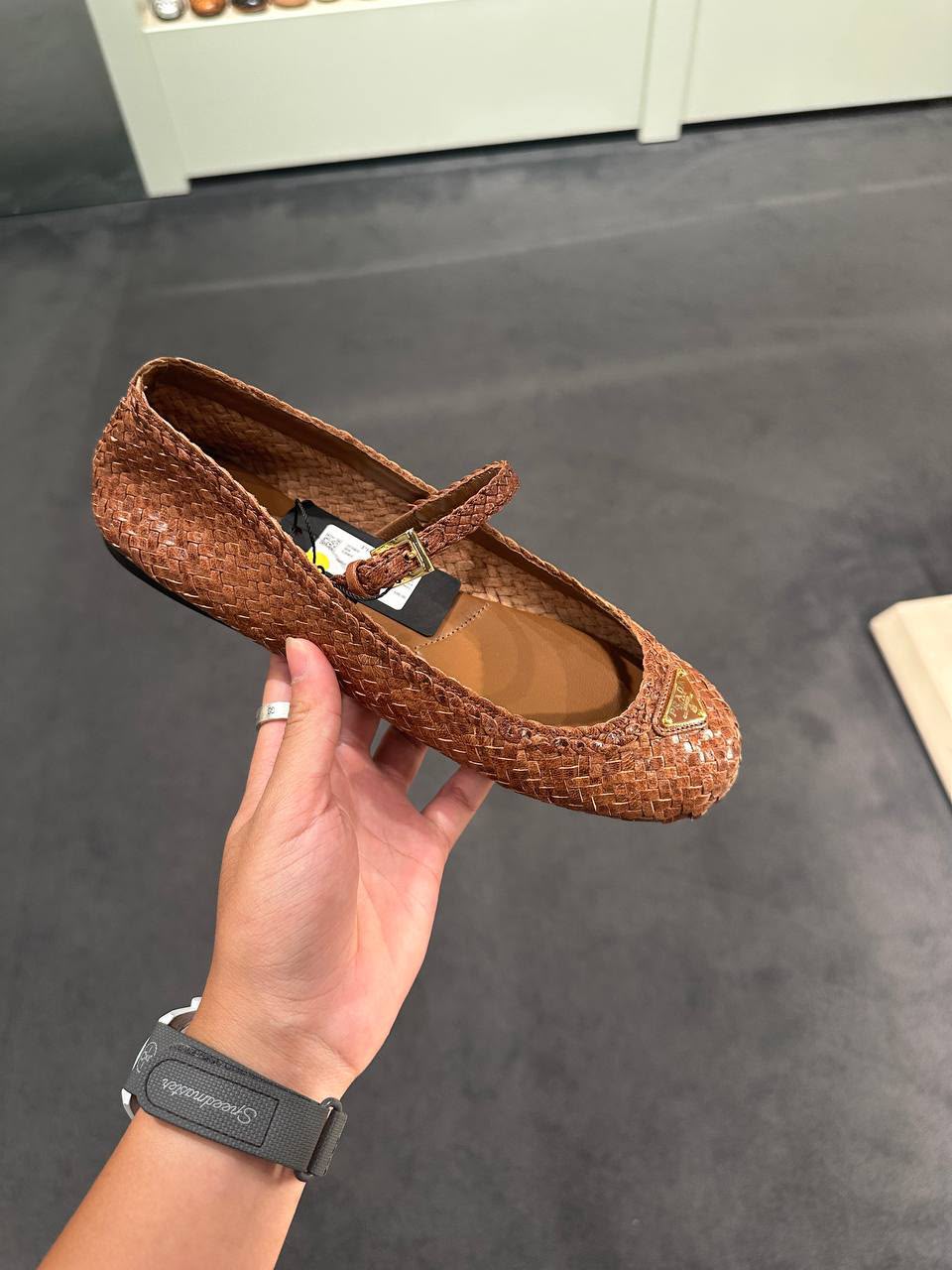 Woven Leather Mary Jane Flats