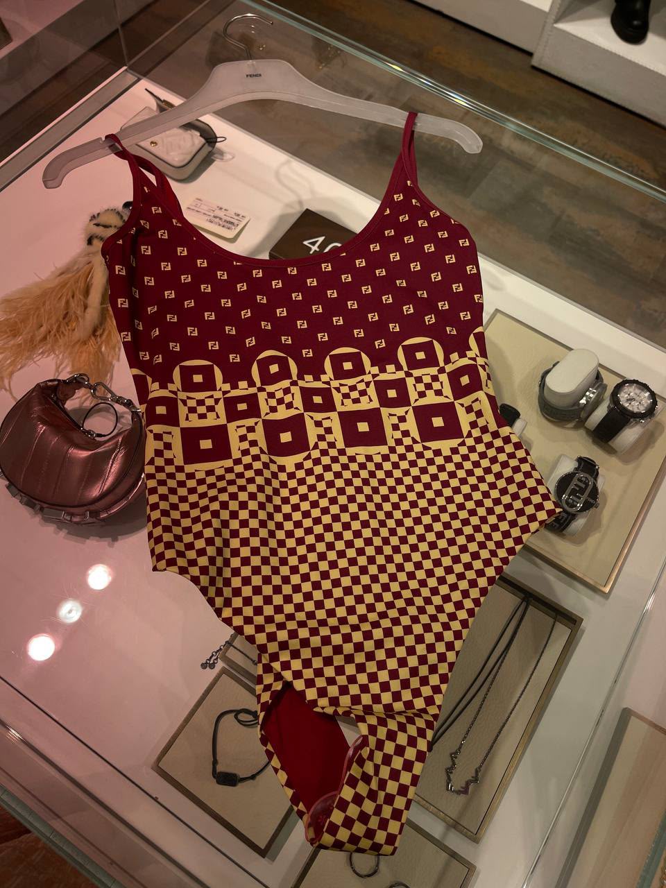 FF Logo Checkered One-Piece Swimsuit