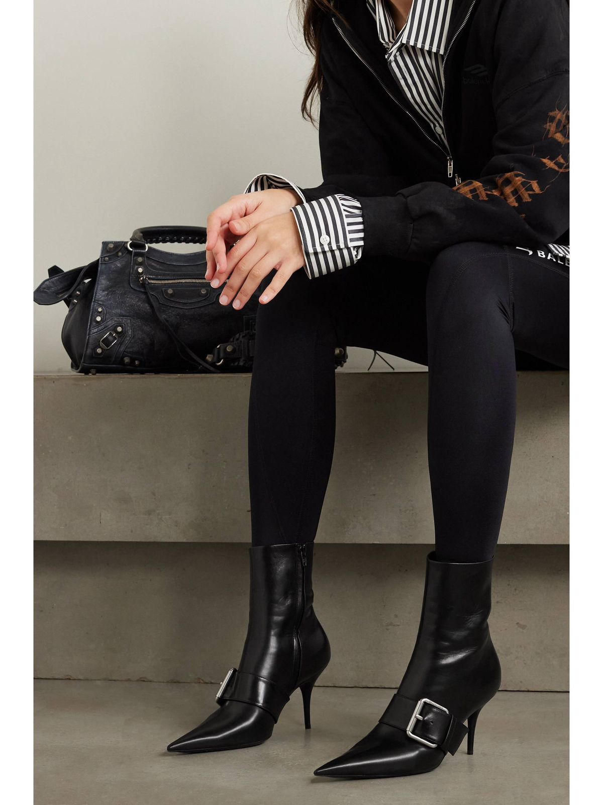 Buckled leather ankle boots