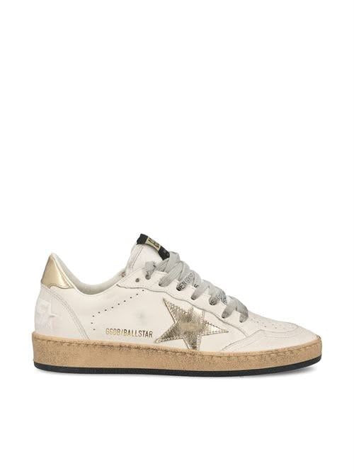 Ball Star Sneakers in White Leather with Gold Star