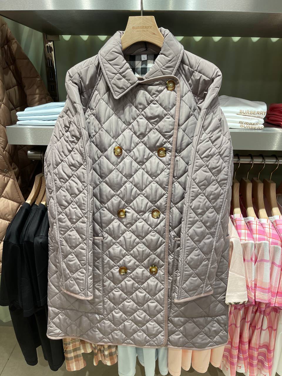 Diamond-Quilted Double-Breasted Coat