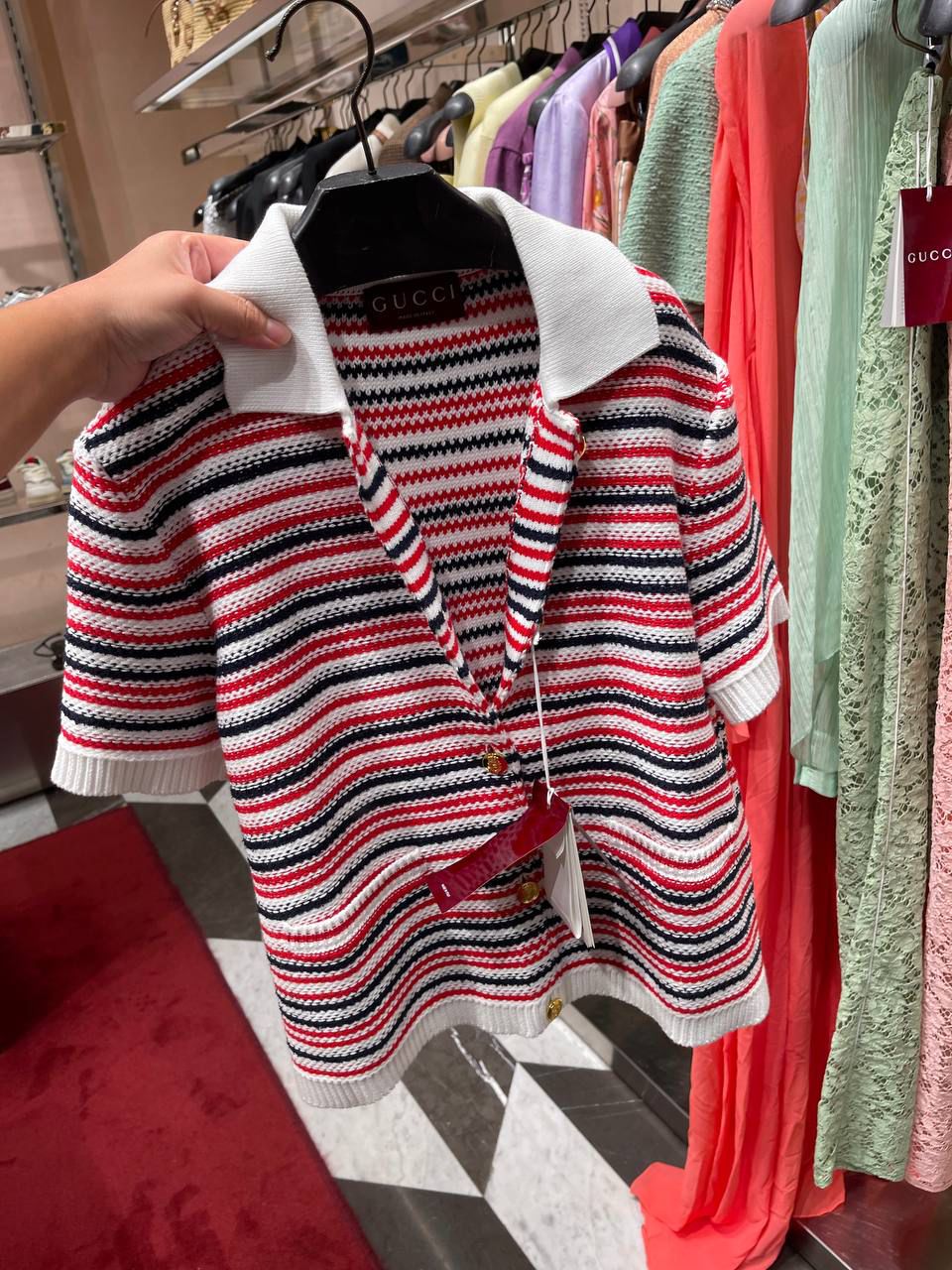Striped Knit Polo Cardigan