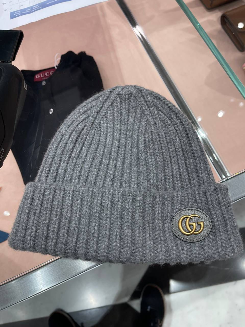 Ribbed wool beanie with Double G