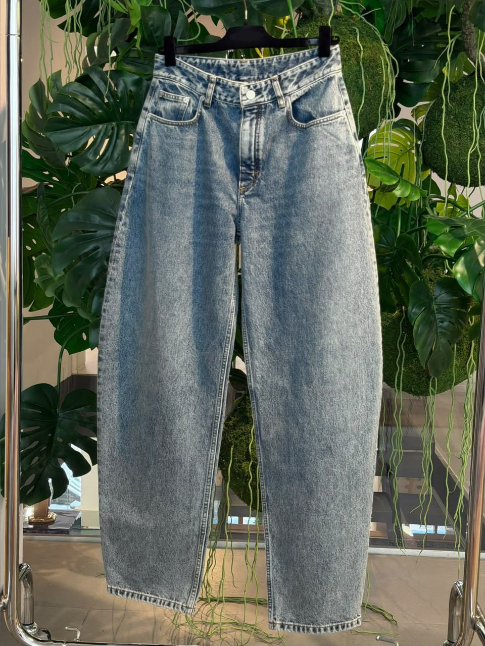 High-Rise Acid Wash Barrel Jeans