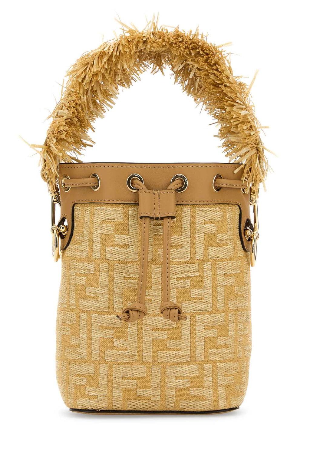 FENDI MINI MON TRESOR PAGLIA FF/VIT. For Women Exterior: 100% Raffia 100% Leather Lining: 100% Fabric Finishing: Golden metal