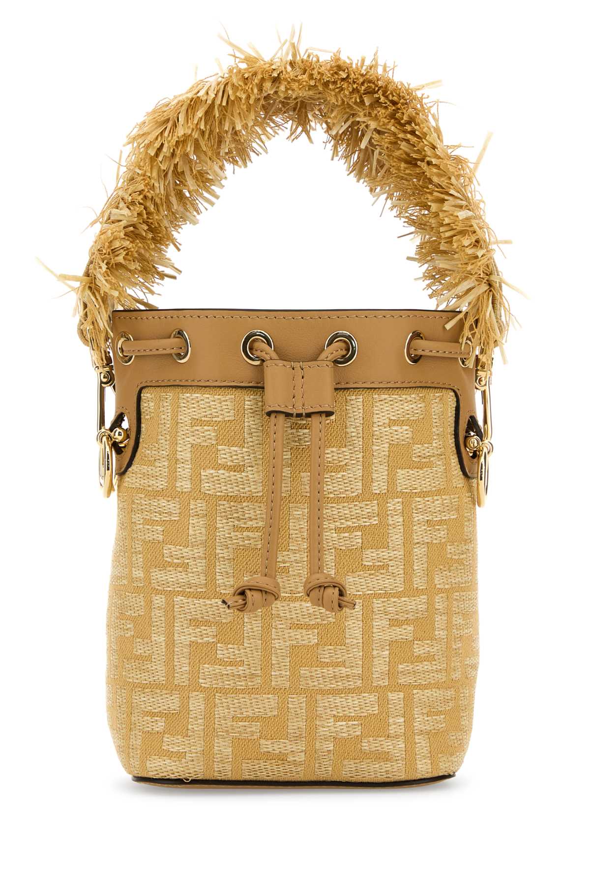 FENDI MINI MON TRESOR PAGLIA FF/VIT. For Women Exterior: 100% Raffia 100% Leather Lining: 100% Fabric Finishing: Golden metal