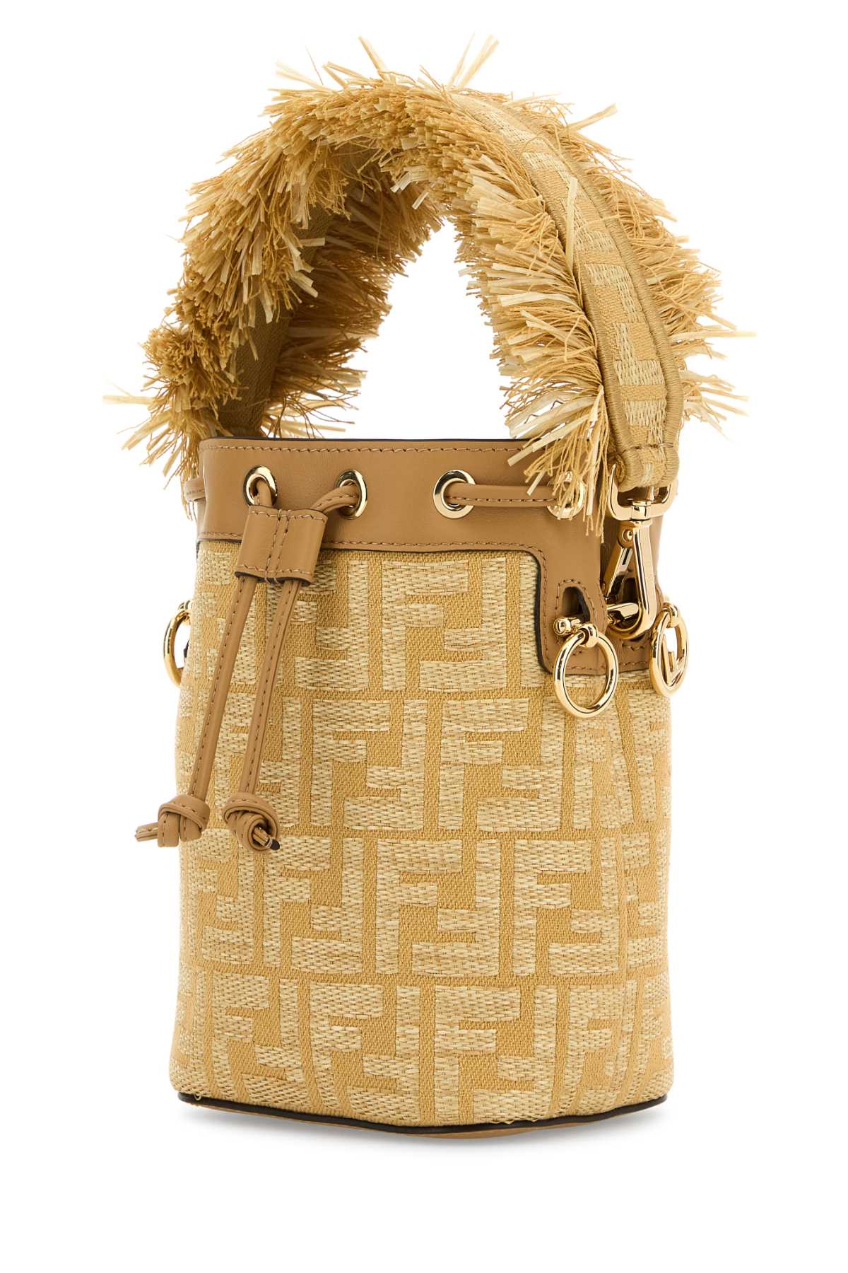 FENDI MINI MON TRESOR PAGLIA FF/VIT. For Women Exterior: 100% Raffia 100% Leather Lining: 100% Fabric Finishing: Golden metal