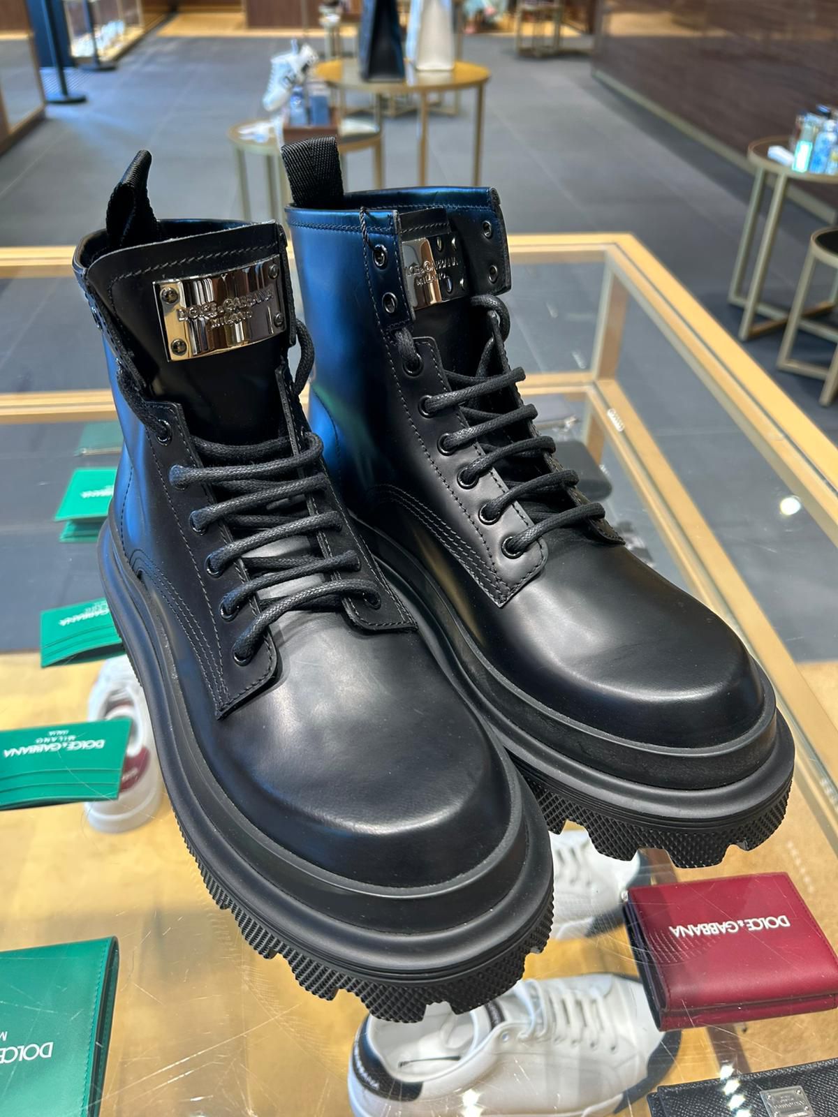 Calfskin Combat Boots with Logo Plate