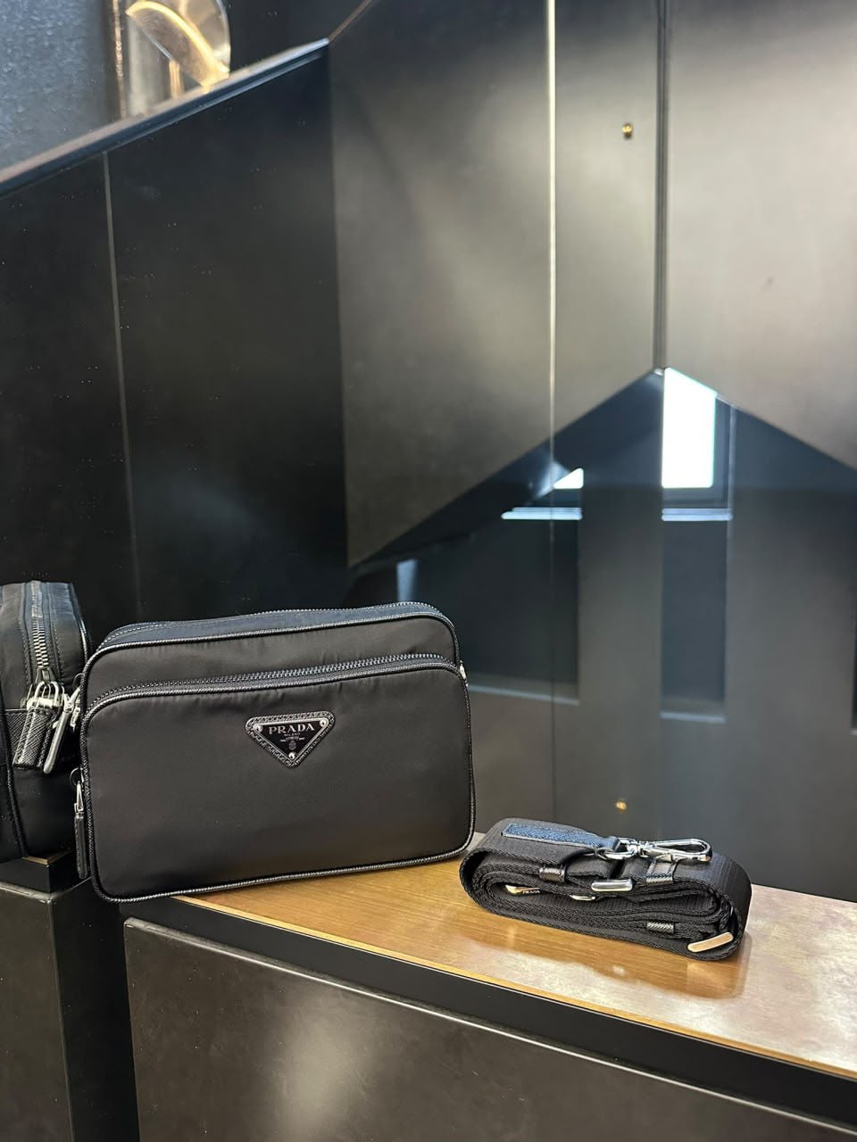 Re-Nylon and Saffiano leather shoulder bag