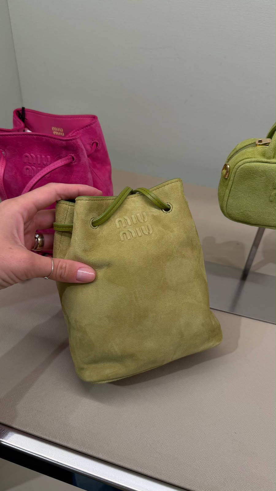 Suede bucket bag